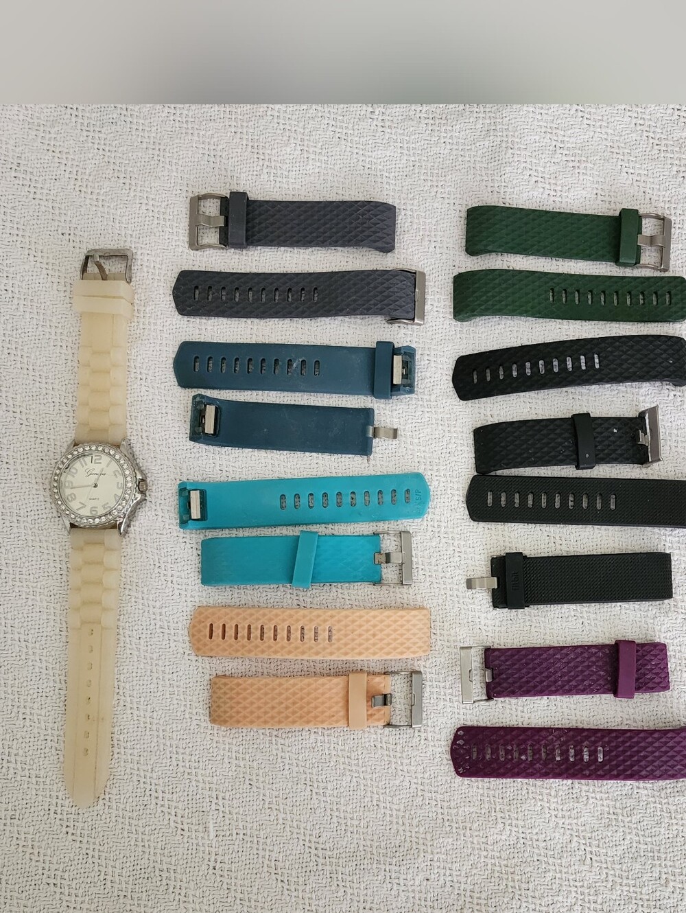 Two Geneva (White/Green) Watches With Eight Interchangeable Silicone Straps